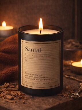 Homemade custom Santal Soy Wax Candle - Black